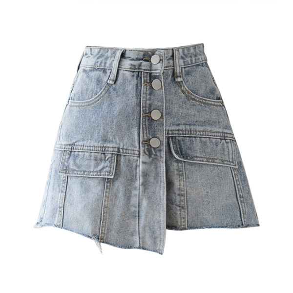 Alkalmi női rövidnadrág magas derékkal és gombokkal-aszimmetrikus modellel