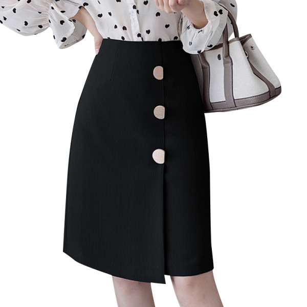 Moteriškas laisvalaikio sijonas aukštu juosmeniu ir sagomis