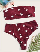 Divatos női kétrészes fürdőruha csillagokkal és magas derekú nadrággal