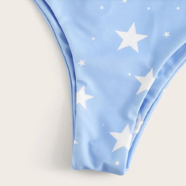 Divatos női kétrészes fürdőruha csillagokkal és magas derekú nadrággal