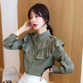 Ikdienas sieviešu pavasara krekls ar pogām un lokām