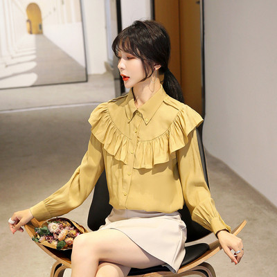 Ikdienas sieviešu pavasara krekls ar pogām un lokām