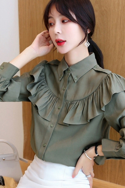 Ikdienas sieviešu pavasara krekls ar pogām un lokām