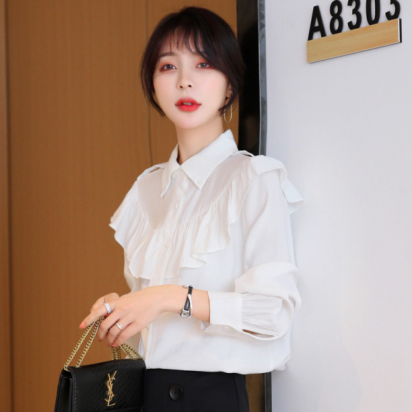 Ikdienas sieviešu pavasara krekls ar pogām un lokām