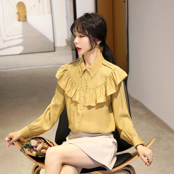 Ikdienas sieviešu pavasara krekls ar pogām un lokām