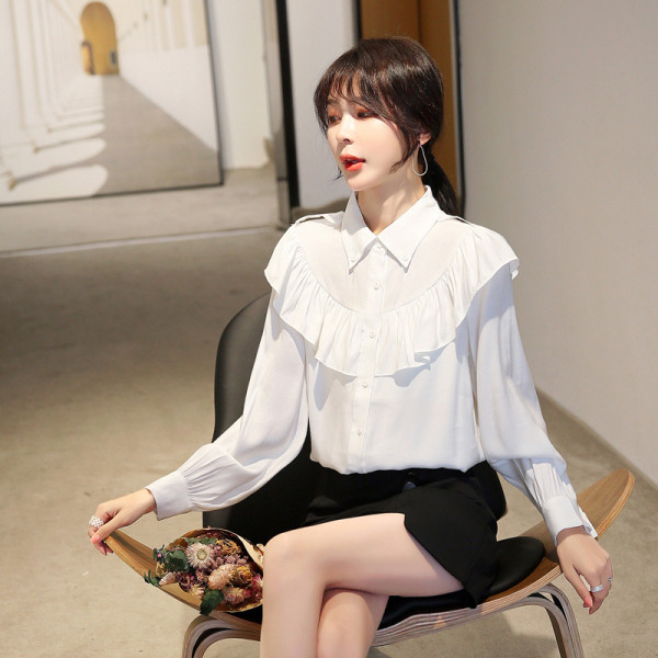 Ikdienas sieviešu pavasara krekls ar pogām un lokām