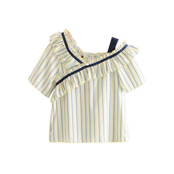 Bluza dama in dungi scurte model asimetric cu bucle