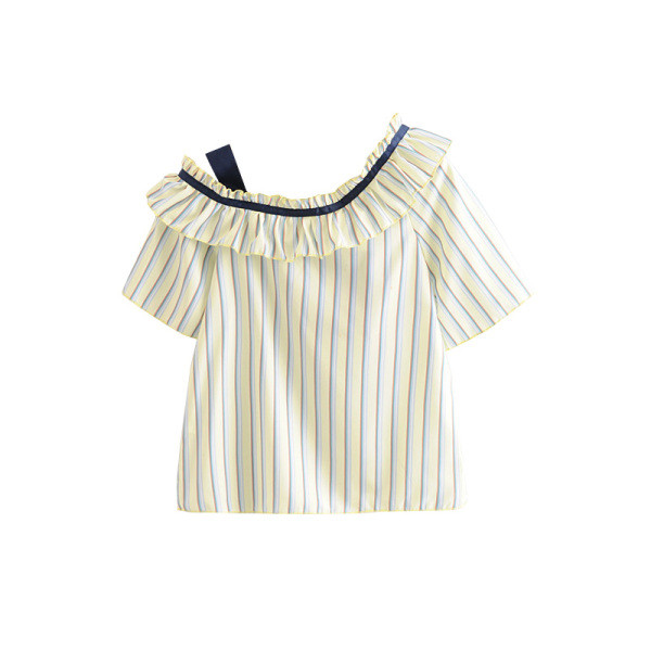 Bluza dama in dungi scurte model asimetric cu bucle