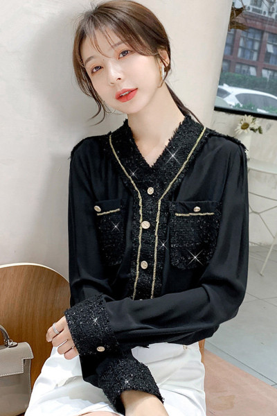 Alkalmi női ing csipkével és zsebekkel