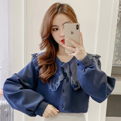 Cămașă casual de damă cu dantelă și panglică