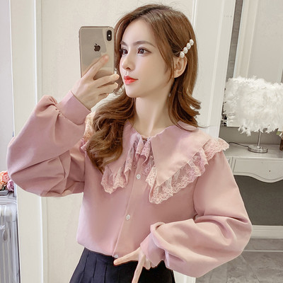 Cămașă casual de damă cu dantelă și panglică