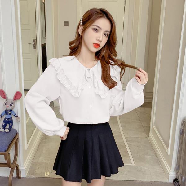 Cămașă casual de damă cu dantelă și panglică