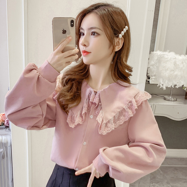 Cămașă casual de damă cu dantelă și panglică