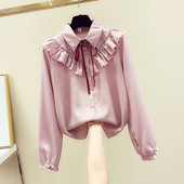 Sieviešu moderns svītrains krekls ar lokām un kaklasaites apkakli