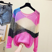 Sieviešu krāsains rudens-ziemas džemperis ar apaļu kakla izgriezumu