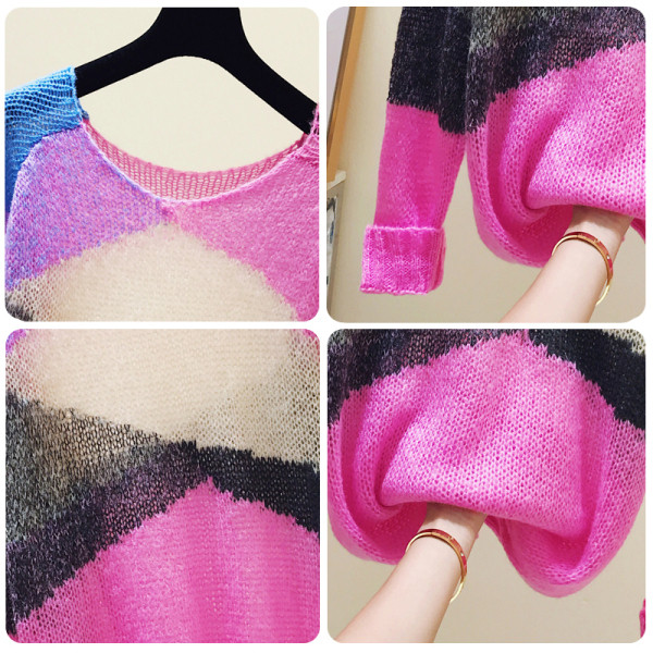 Sieviešu krāsains rudens-ziemas džemperis ar apaļu kakla izgriezumu