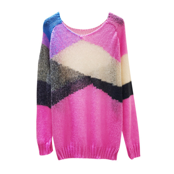 Sieviešu krāsains rudens-ziemas džemperis ar apaļu kakla izgriezumu