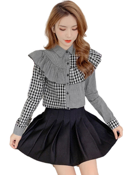 Uue mudeli ruuduline naiste särk nööpide ja lokkidega