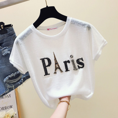 Nyári női póló kerek nyakkivágással és rátéttel