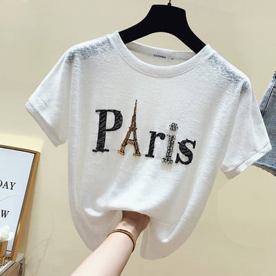 Nyári női póló kerek nyakkivágással és rátéttel