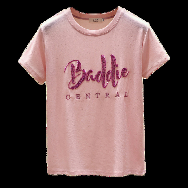 Sieviešu ikdienas t-krekls ar apaļu kakla izgriezumu un aplikācijām