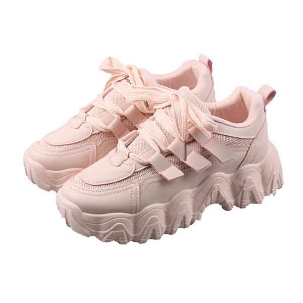 Ženske sportske tenisice od eko kože sa grubim đonom i vezicama