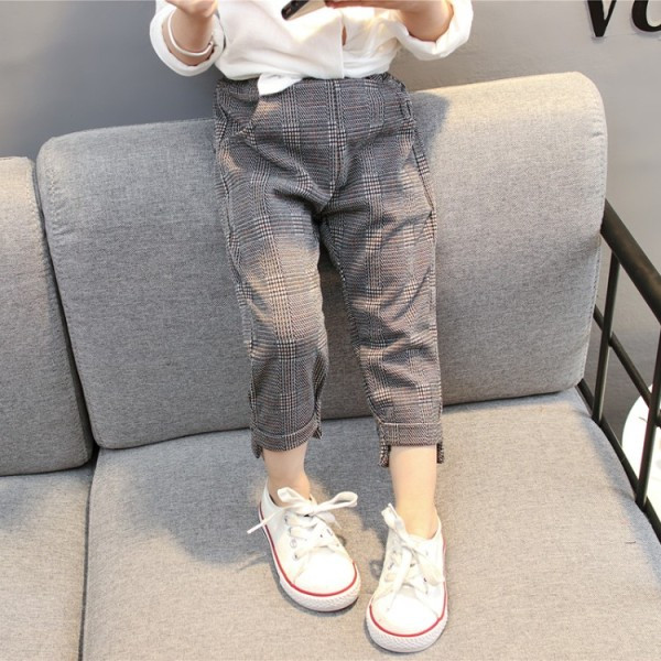 Dječje karirane hlače s džepovima za djevojčice