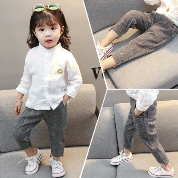 Dječje karirane hlače s džepovima za djevojčice