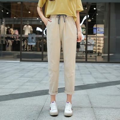 Ikdienas sieviešu garās pavasara bikses ar saitēm jostasvietā