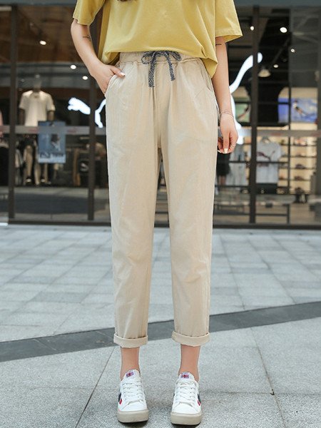 Ikdienas sieviešu garās pavasara bikses ar saitēm jostasvietā