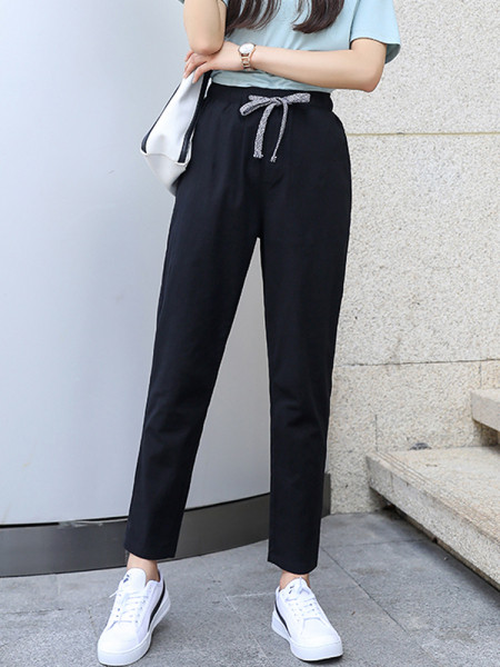 Ikdienas sieviešu garās pavasara bikses ar saitēm jostasvietā