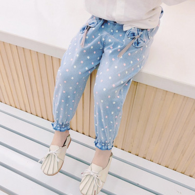 Vaikiški džinsai su elastiniu juosmeniu ir kaspinėliais mergaitėms