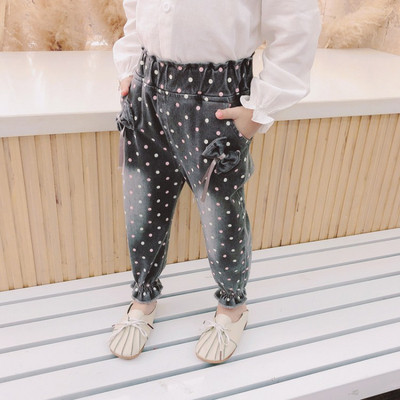 Vaikiški džinsai su elastiniu juosmeniu ir kaspinėliais mergaitėms