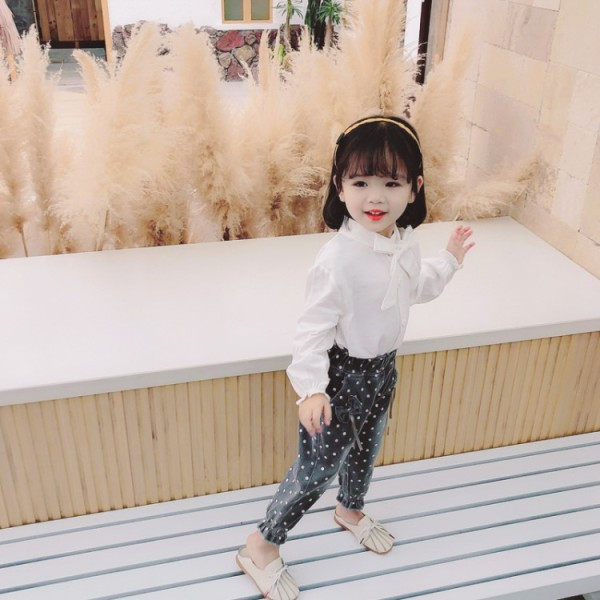 Vaikiški džinsai su elastiniu juosmeniu ir kaspinėliais mergaitėms