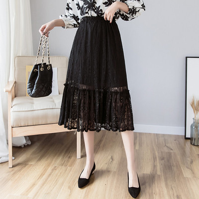 Ikdienas sieviešu gari svārki ar augstu vidukli un mežģīnēm