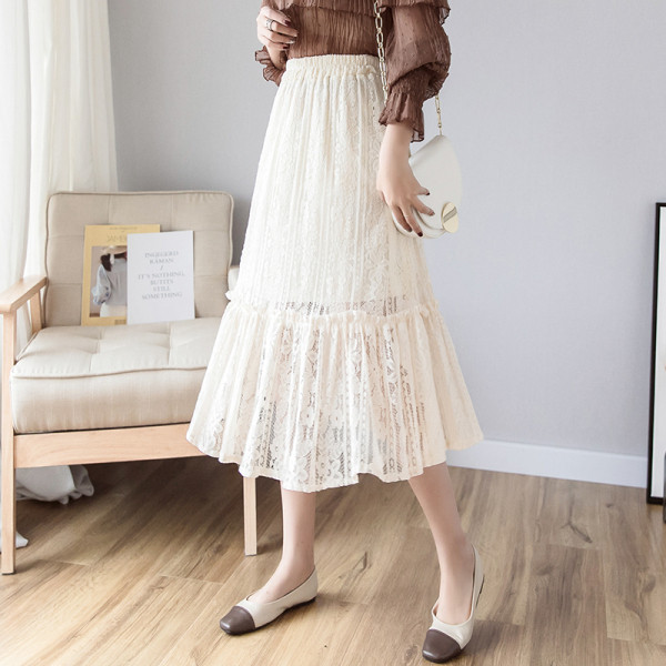 Ikdienas sieviešu gari svārki ar augstu vidukli un mežģīnēm