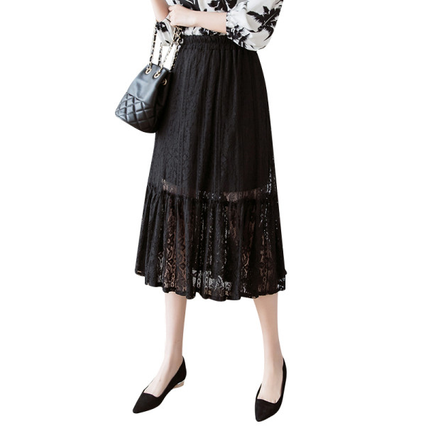 Ikdienas sieviešu gari svārki ar augstu vidukli un mežģīnēm