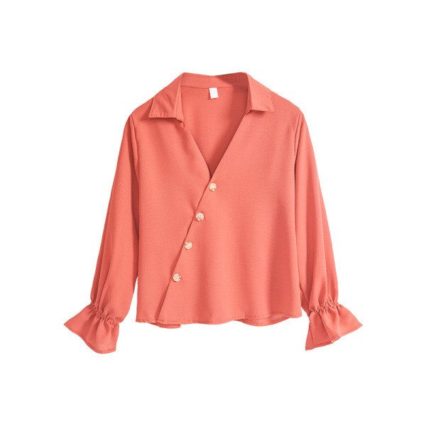 Ikdienas sieviešu krekls ar klasisku apkakli un dziļu kakla izgriezumu