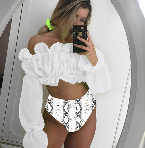 Uue mudeli pikkade varrukatega ujumistrikoo ja kõrge vöökohaga püksid