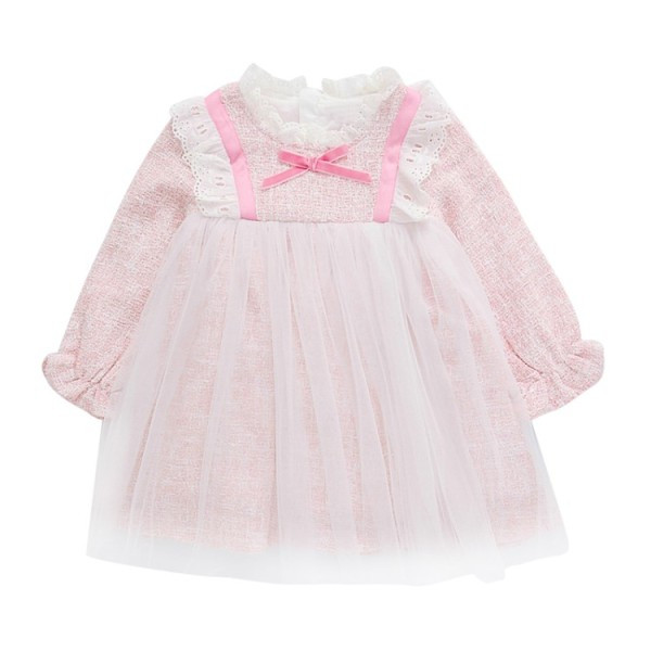 Šiuolaikinė vaikiška suknelė su nėriniais ir tiuliu