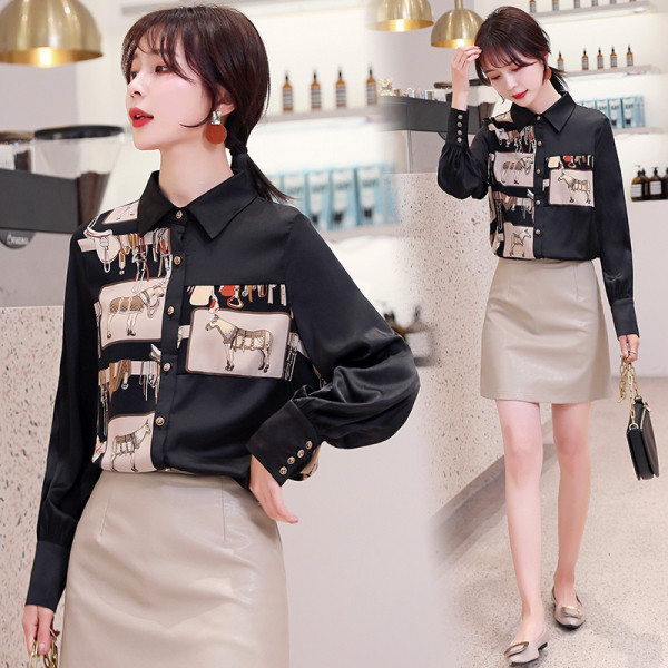 Alkalmi női ing klasszikus gallérral és színes rátéttel