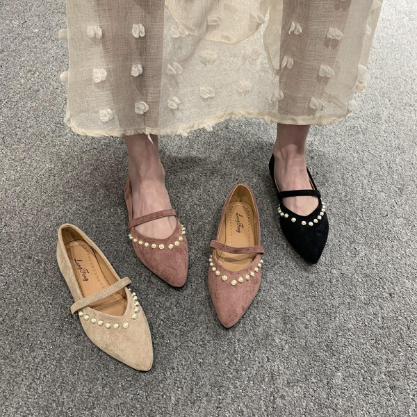 Mocasini casual dama cu perle si talpa plata din piele intoarsa ecologica