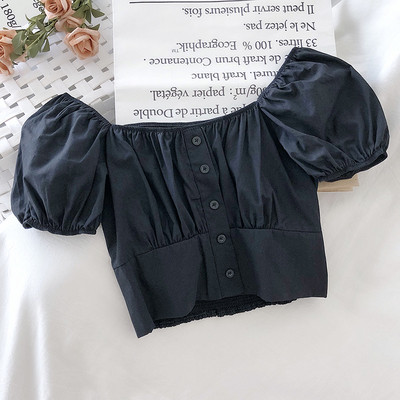 Pavasariniai moteriški marškiniai trumpomis pūstomis rankovėmis