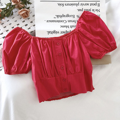 Pavasariniai moteriški marškiniai trumpomis pūstomis rankovėmis