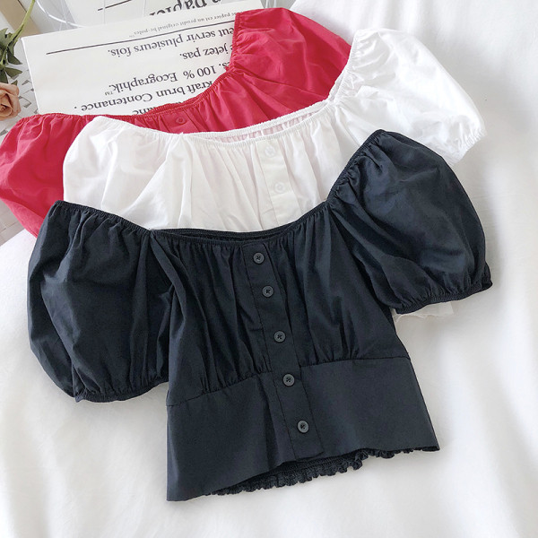 Kevadine lühikeste puhvvarrukatega naiste särk