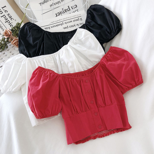 Kevadine lühikeste puhvvarrukatega naiste särk