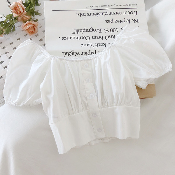 Kevadine lühikeste puhvvarrukatega naiste särk