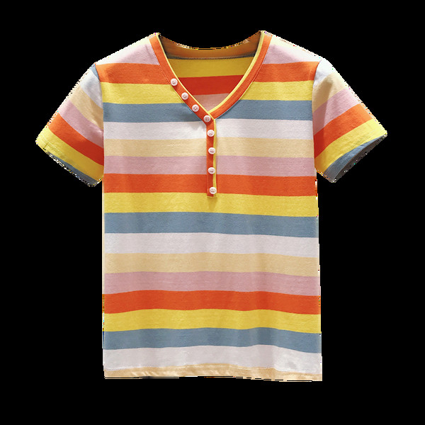 Sieviešu ikdienišķa svītraina blūze ar īsām piedurknēm un špica kakla izgriezumu