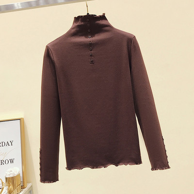 Moteriška rudens-žiemos palaidinė aukšta apykakle ir sagomis ant rankovių