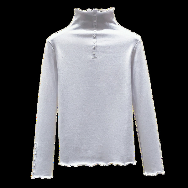 Moteriška rudens-žiemos palaidinė aukšta apykakle ir sagomis ant rankovių